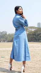 Midi denim Shirt dress with long sleeve