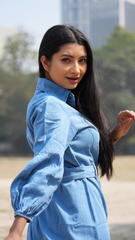 Midi denim Shirt dress with long sleeve