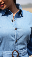 Midi denim Shirt dress with long sleeve