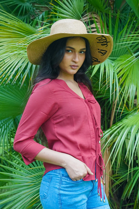 Deep Rose Front tie Top DLPL