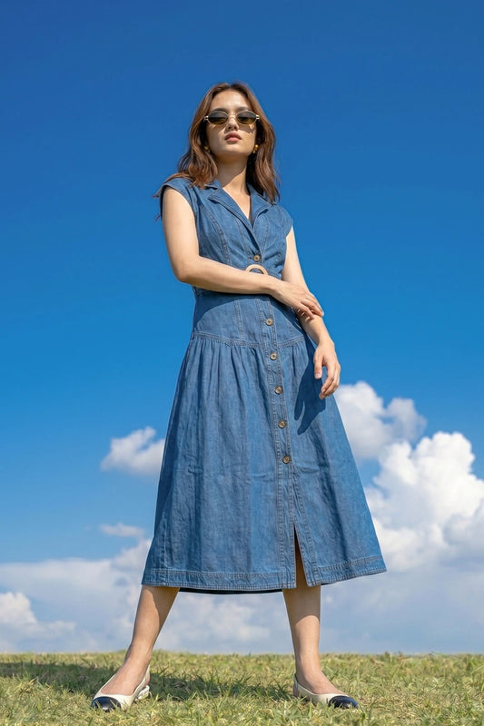Sleeveless Denim Long Dress DLPL
