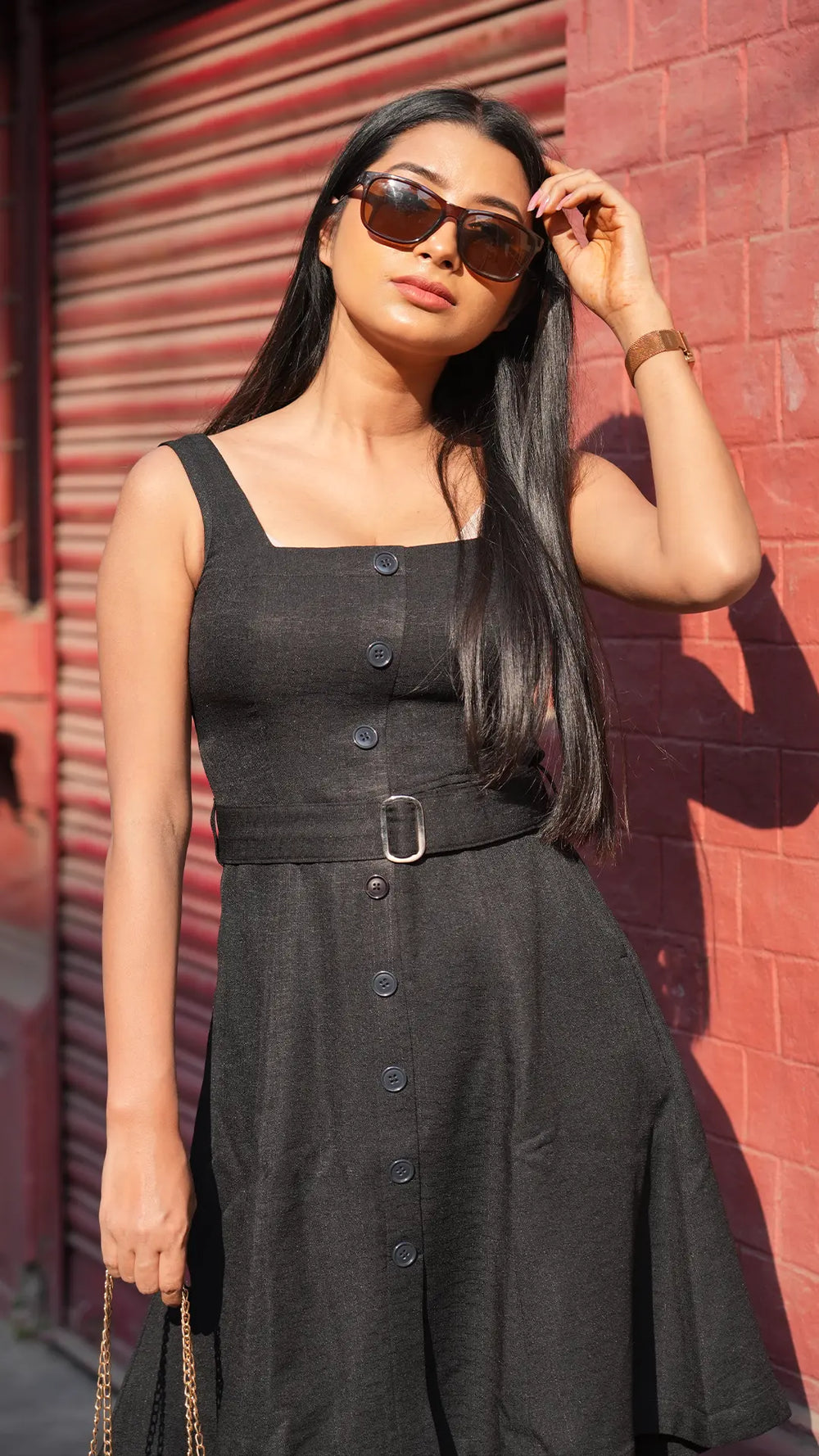 Black Short Dress with Belt DLPL