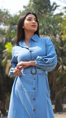 Midi denim Shirt dress with long sleeve