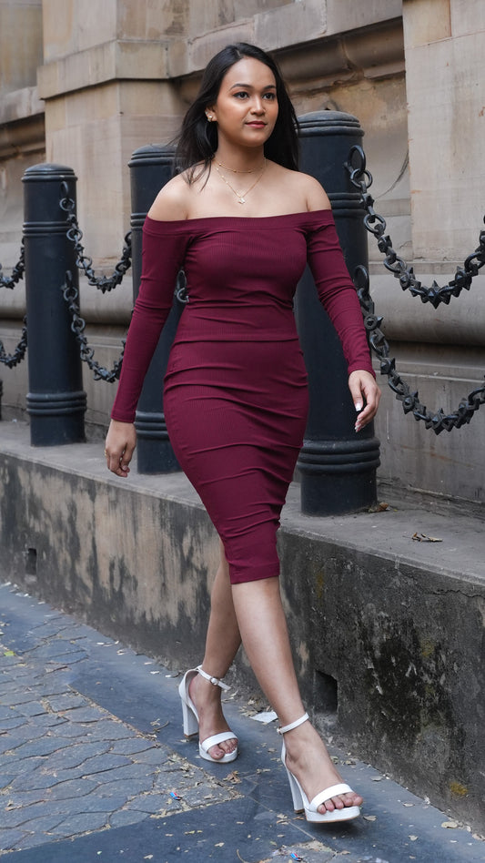 Bordeaux Grace Off-Shoulder Dress