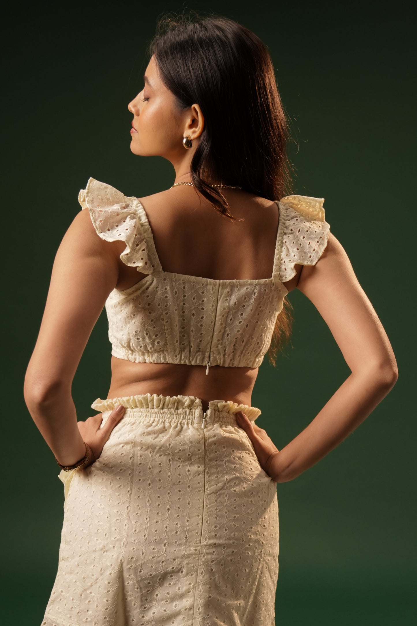 Ivory Eyelet Ruffle Co-Ord Set