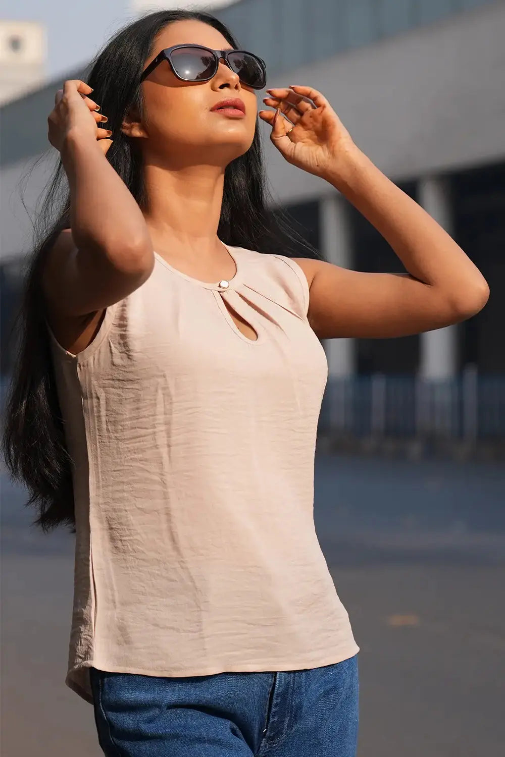 Beige Sleeveless Top, Beige Top, Sleeveless Top, Rebeldrapes Top