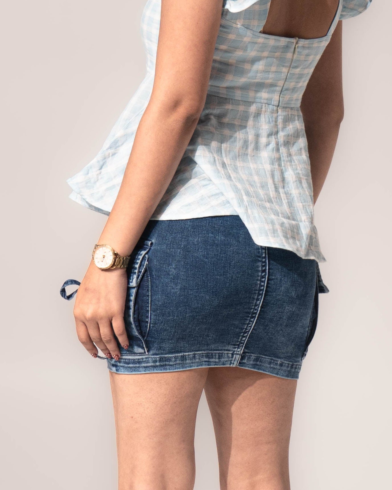 The Denim Corset-Detail Mini Skirt