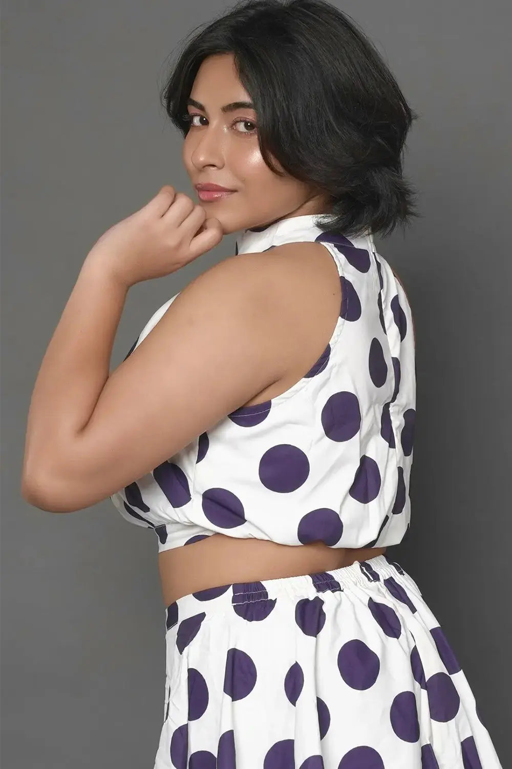 Dark Blue Polka Dots Two Piece Dress, Rebeldrapes Dress, Polka Dots Dress, Sleeveless Dress, Two Piece Dress