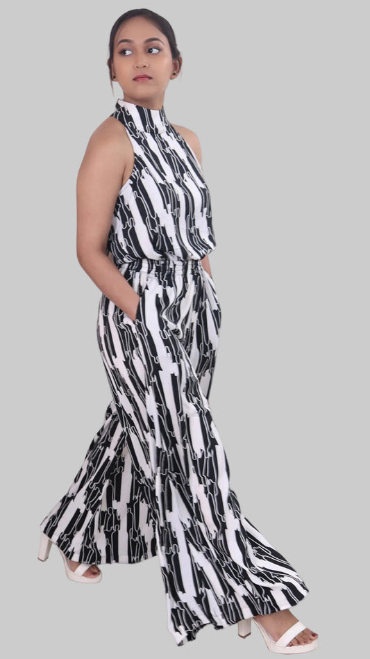 Black on white Geometric design Jump Suit