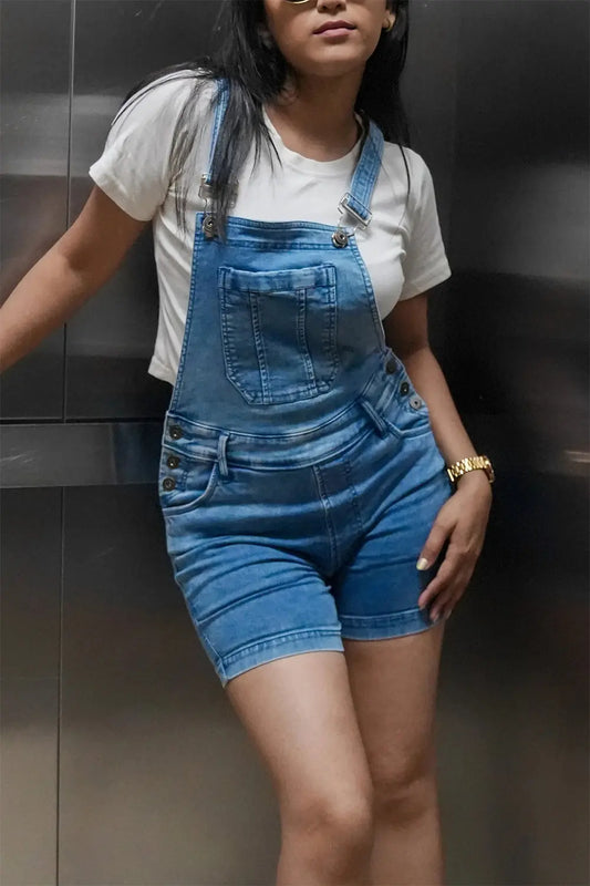 Casual Light Washed Denim Dungaree