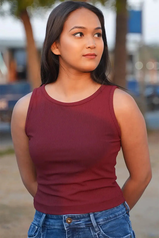 Ribbed Maroon Tank Top