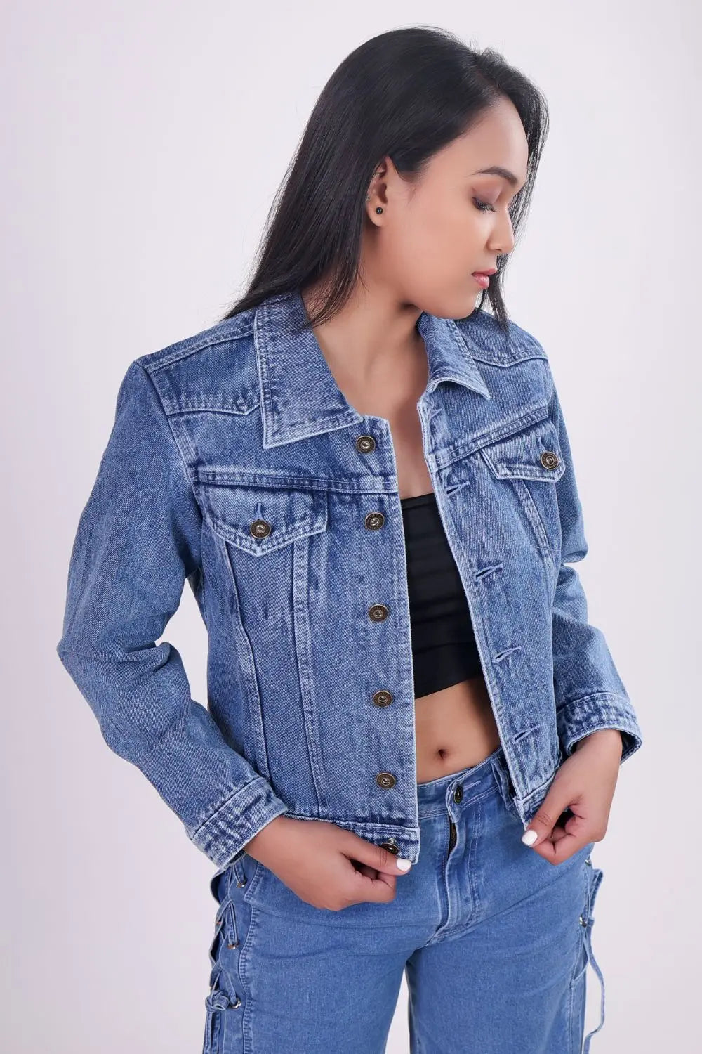Blue Full Sleeve Denim Jacket with Embroidery DLPL