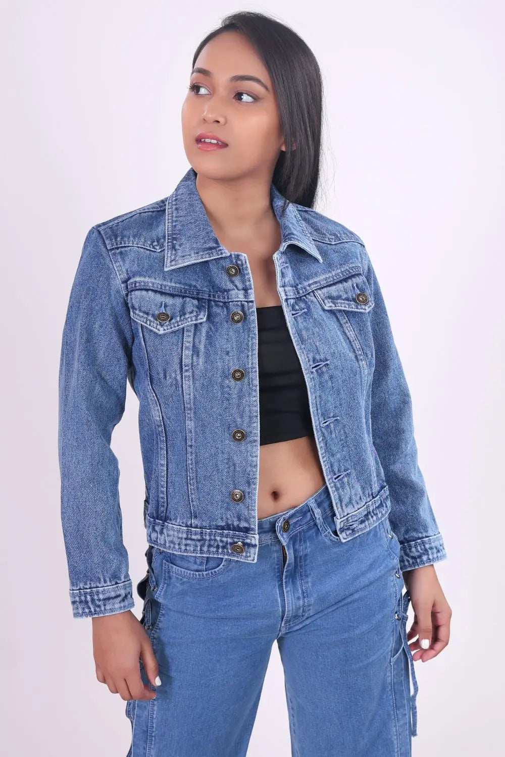 Blue Full Sleeve Denim Jacket with Embroidery DLPL