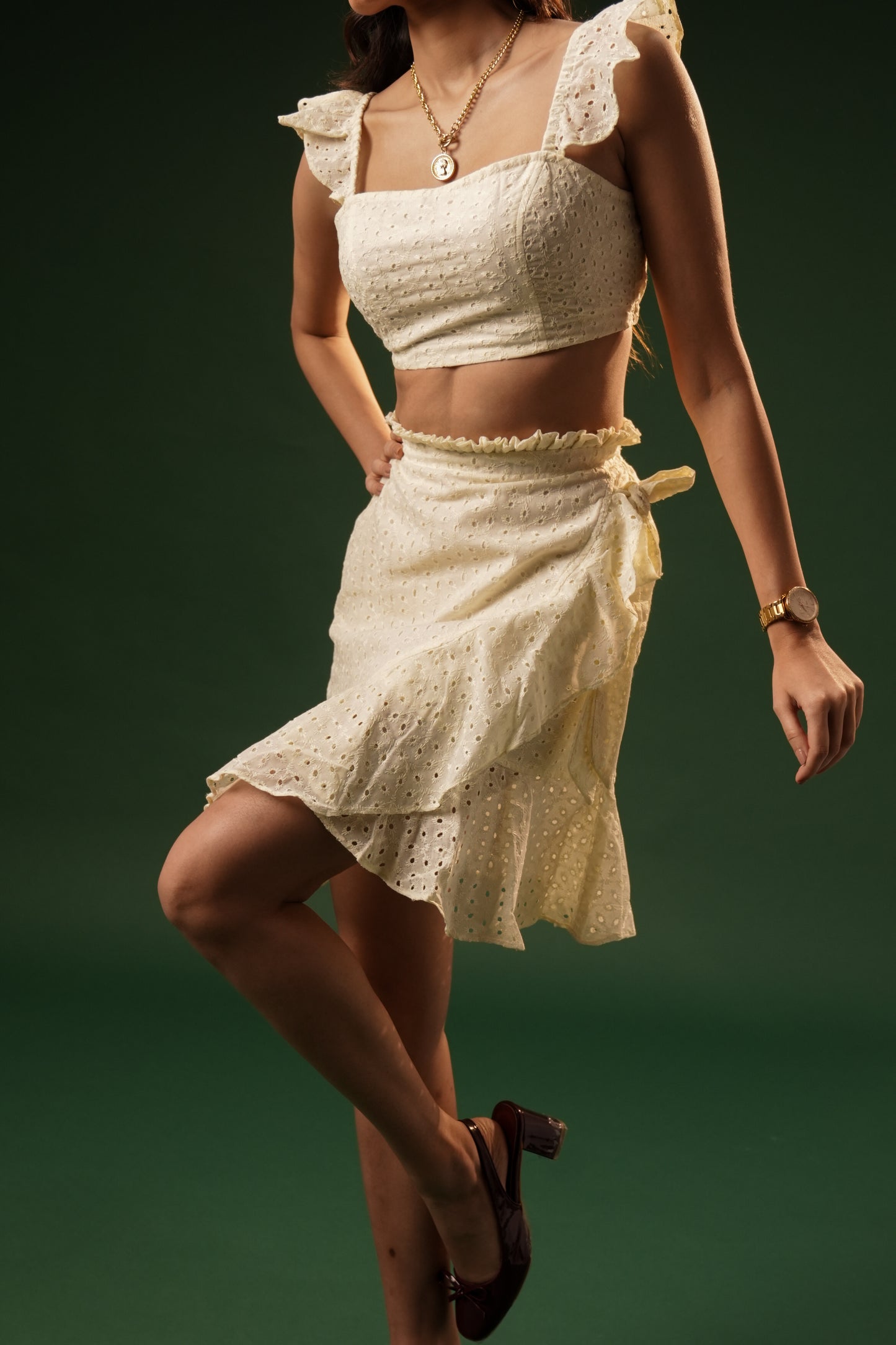 Ivory Eyelet Ruffle Co-Ord Set