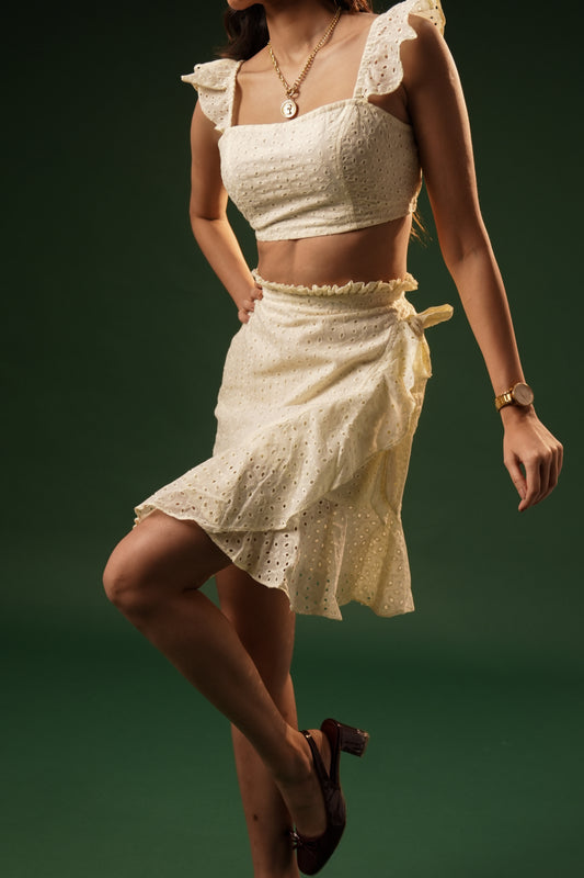 Ivory Eyelet Ruffle Co-Ord Set
