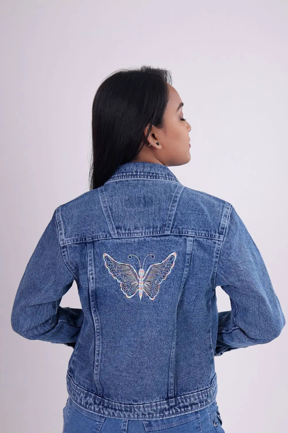 Blue Full Sleeve Denim Jacket with Embroidery DLPL