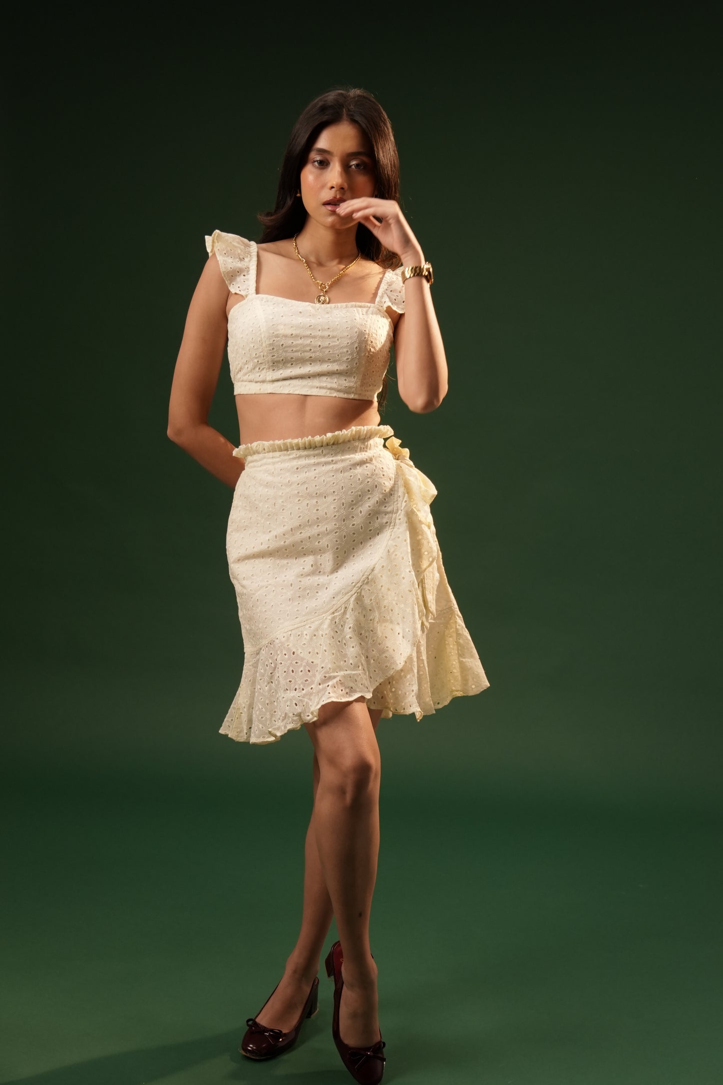 Ivory Eyelet Ruffle Co-Ord Set