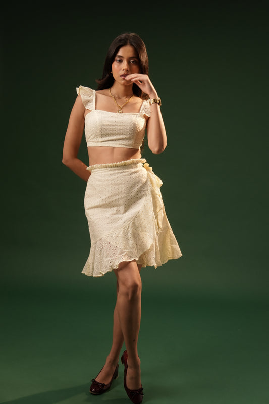 Ivory Eyelet Ruffle Co-Ord Set