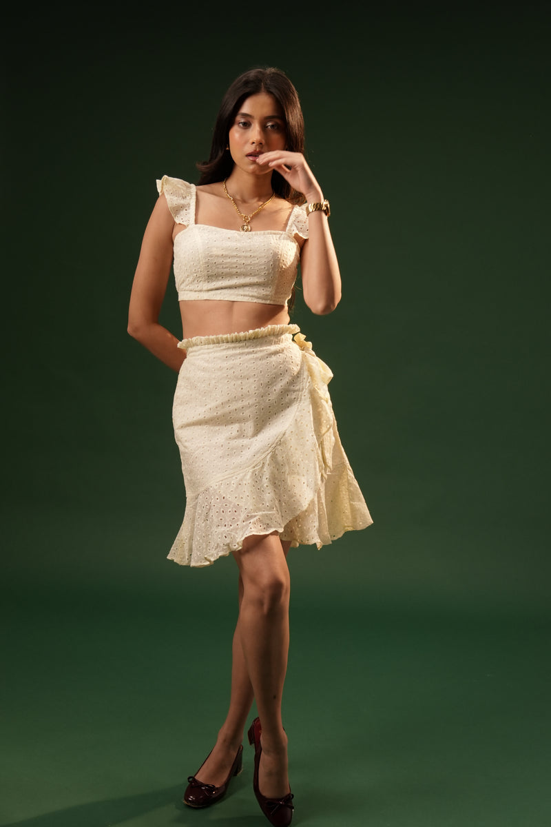 Ivory Eyelet Ruffle Co-Ord Set