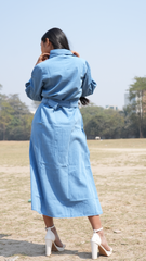 Midi denim Shirt dress with long sleeve