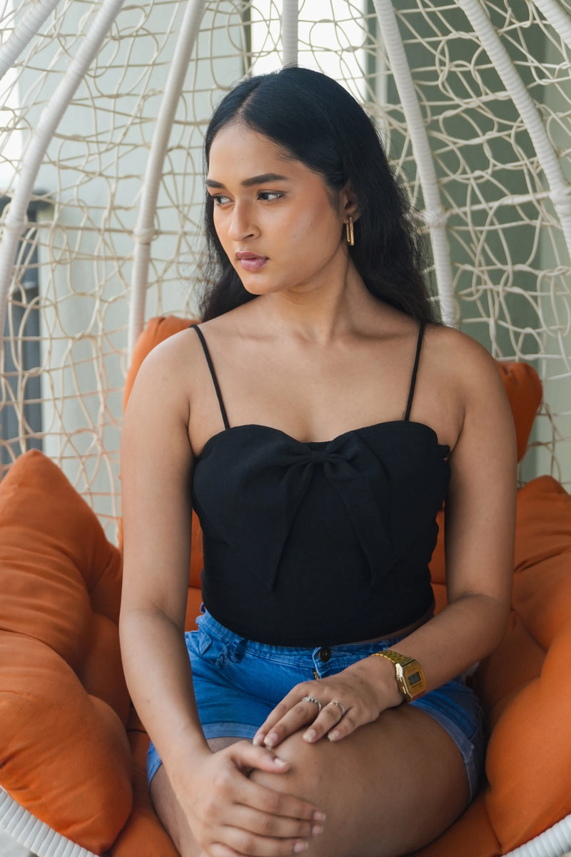 Black Spagette Tank Top with Bow