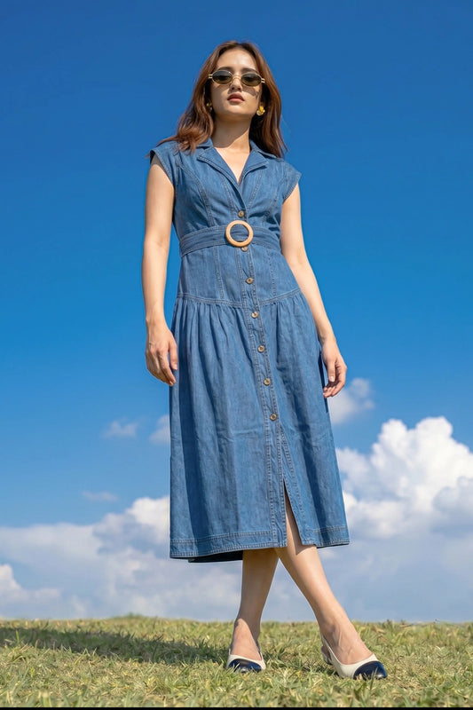 Sleeveless Denim Long Dress DLPL
