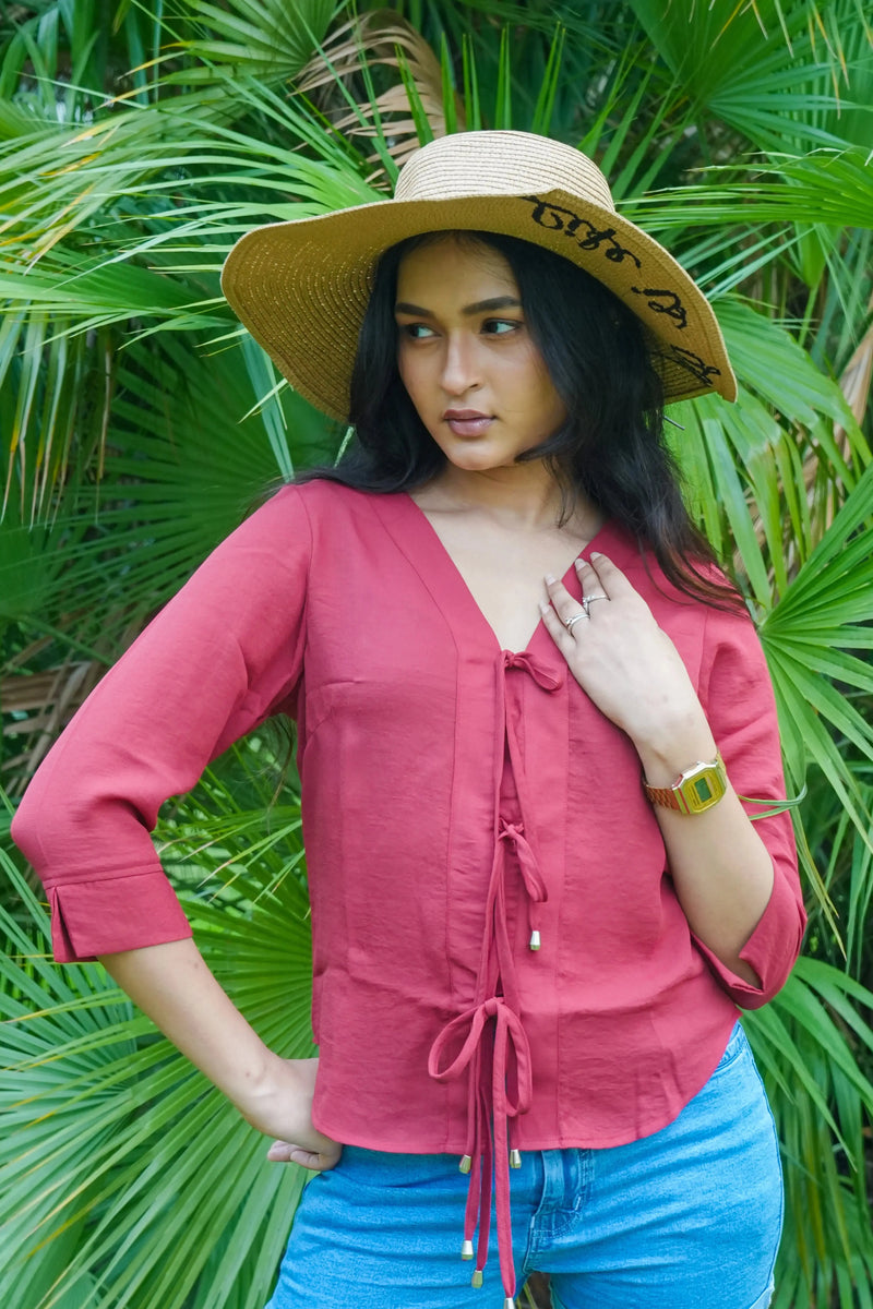 Deep Rose Front Tie Top