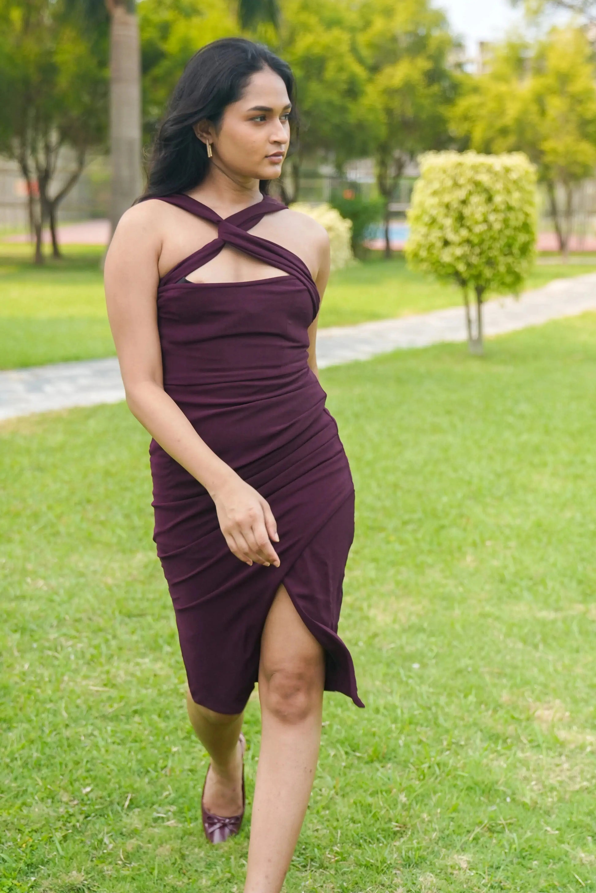 Wine Color Sleeveless Dress