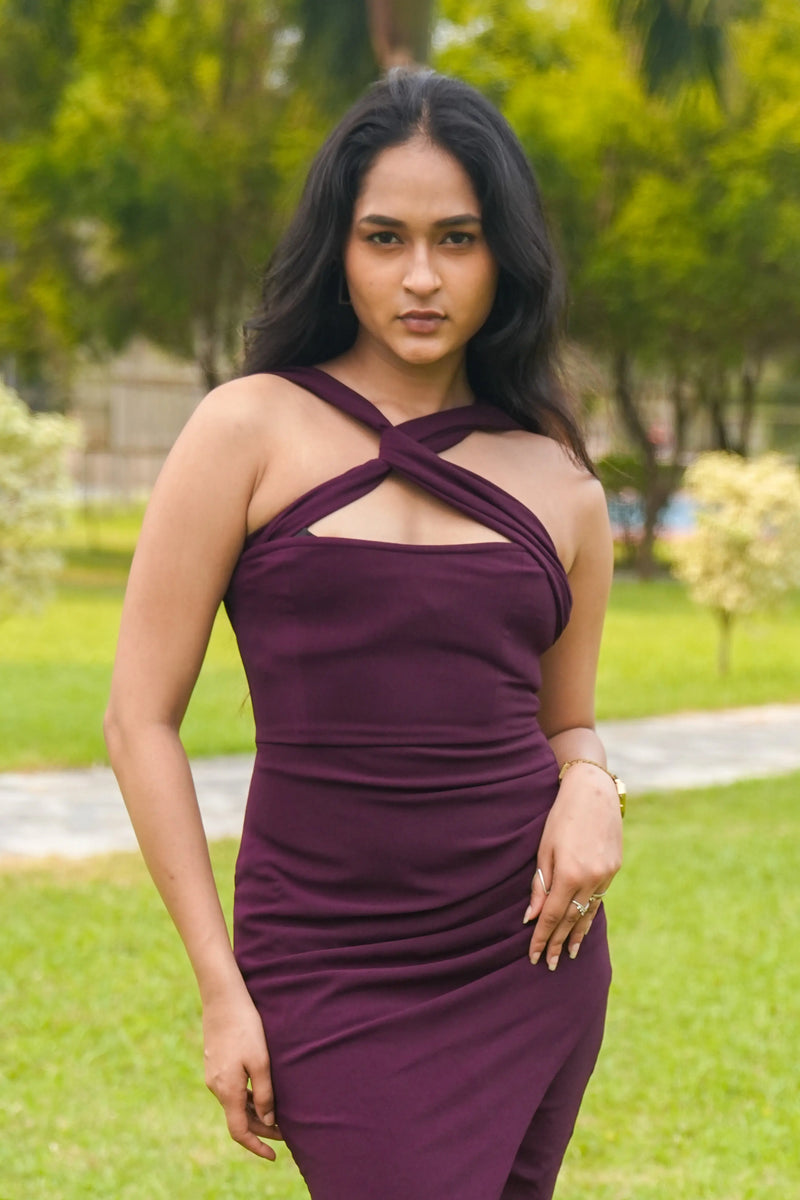 Wine Color Sleeveless Dress