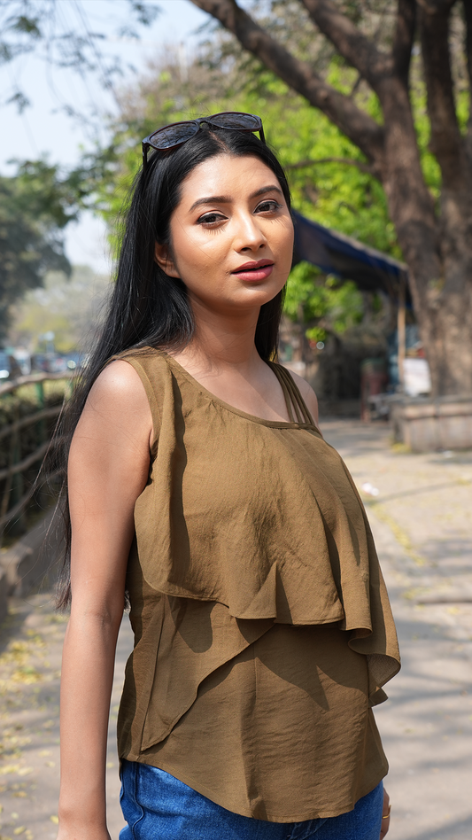 Dark Olive Green Layered Sleeveless Top