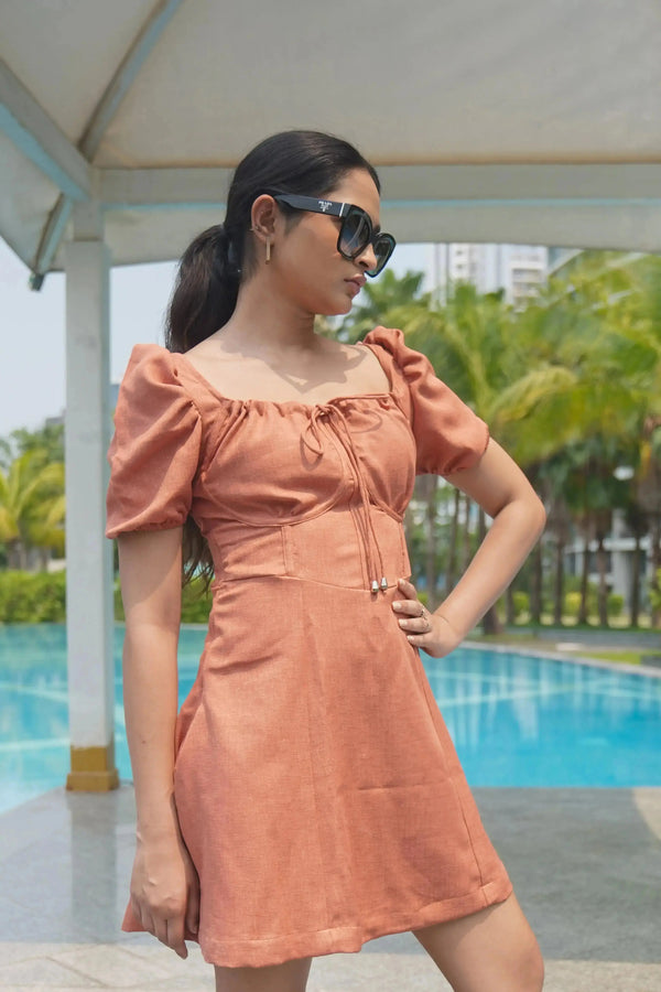 Burnt Orange Short Sleeve dress with back ties.