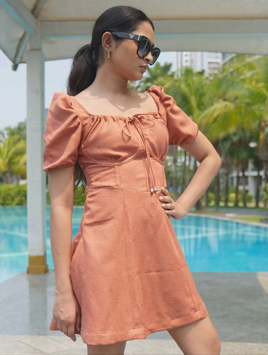 Burnt Orange Short Sleeve dress with back ties. DLPL