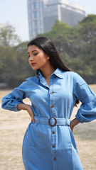 Midi denim Shirt dress with long sleeve
