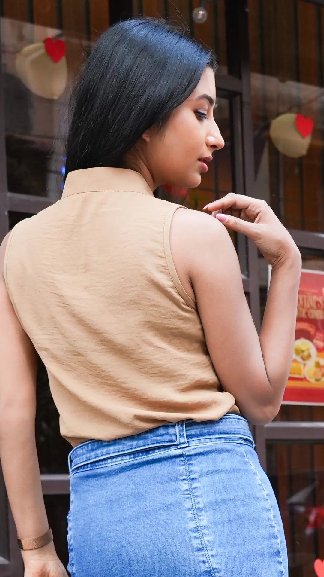 Beige Sleeveless Pleated Top DLPL