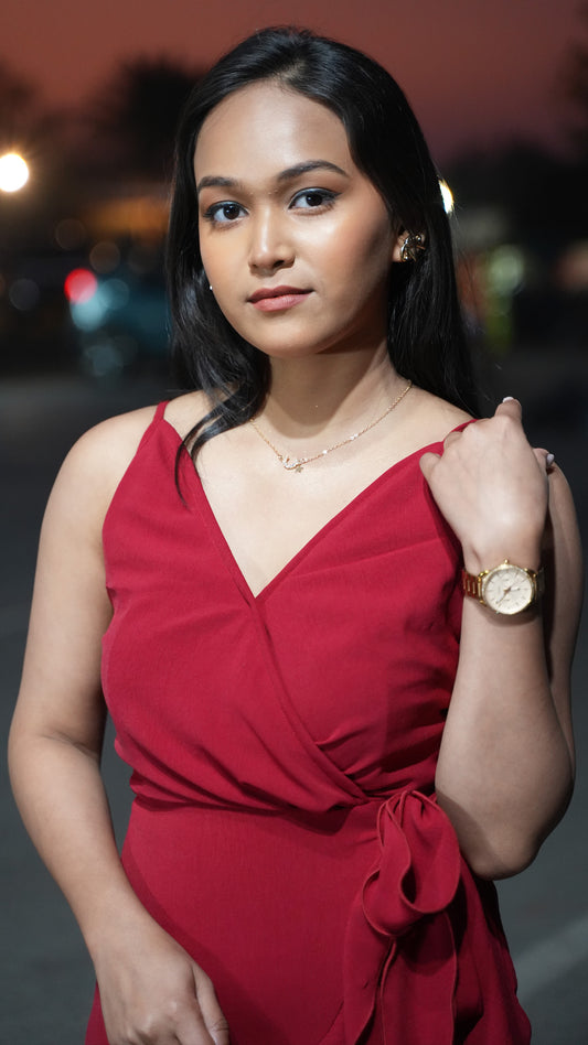 Crimson Dusk Wrap Dress