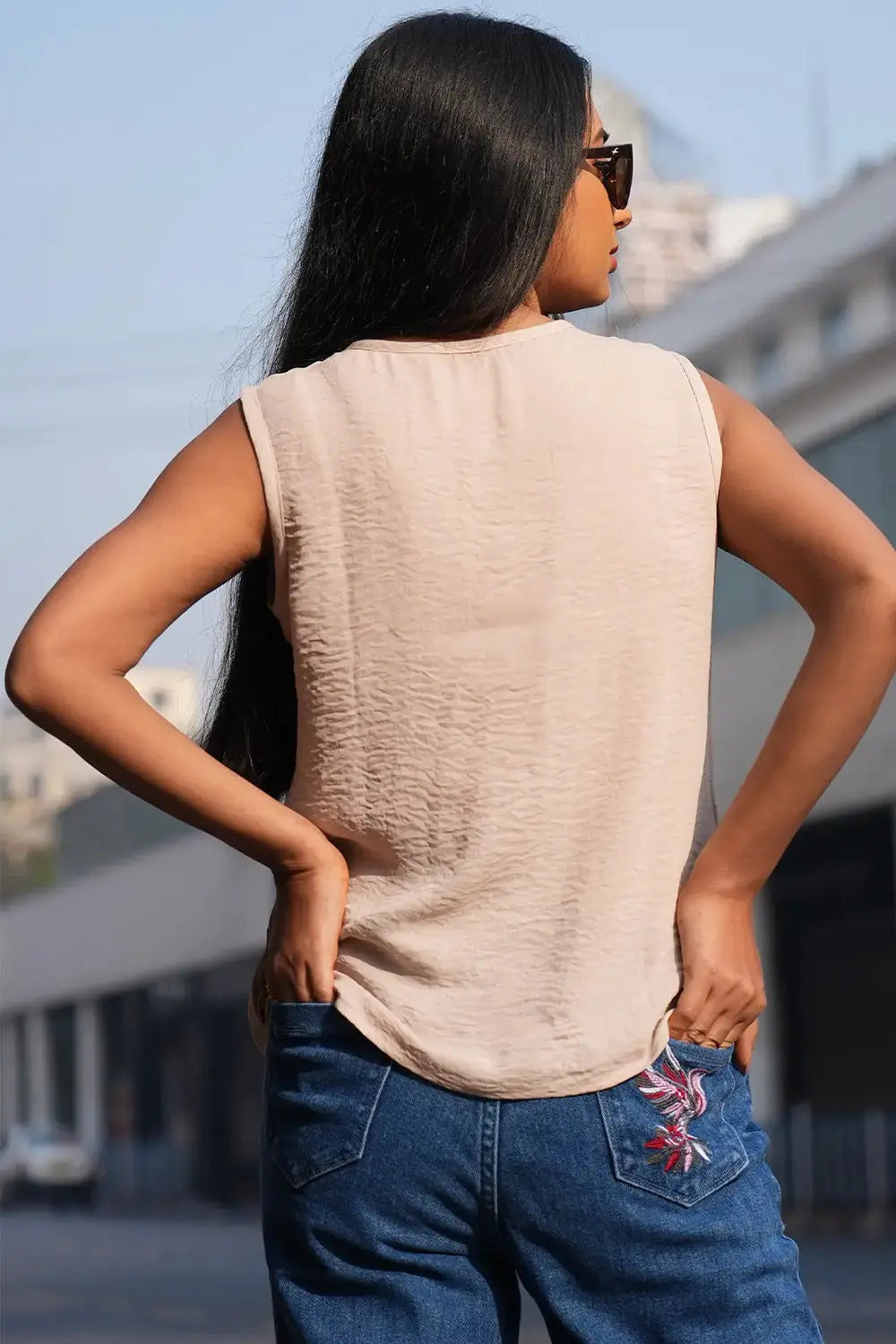 Beige Sleeveless Top, Beige Top, Sleeveless Top, Rebeldrapes Top