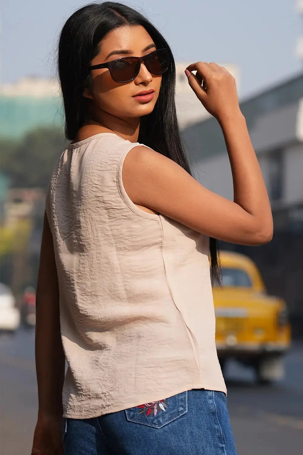 Beige Sleeveless Top, Beige Top, Sleeveless Top, Rebeldrapes Top