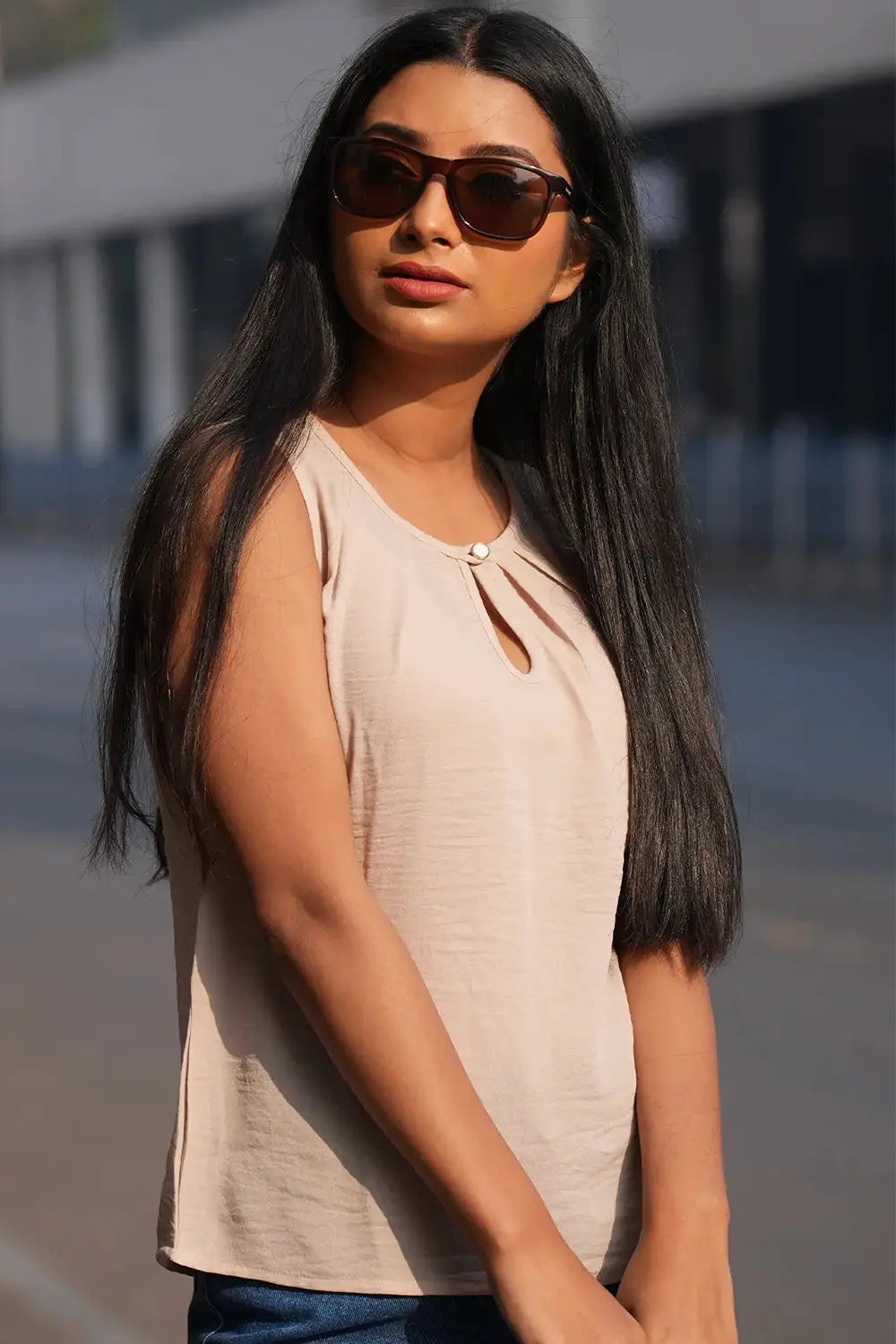 Beige Sleeveless Top, Beige Top, Sleeveless Top, Rebeldrapes Top