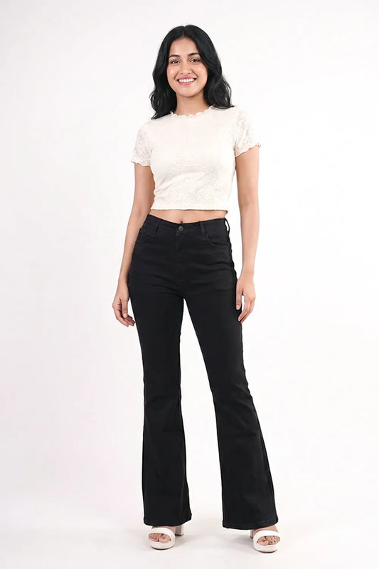 Black Boot Cut Jeans with Embroidery