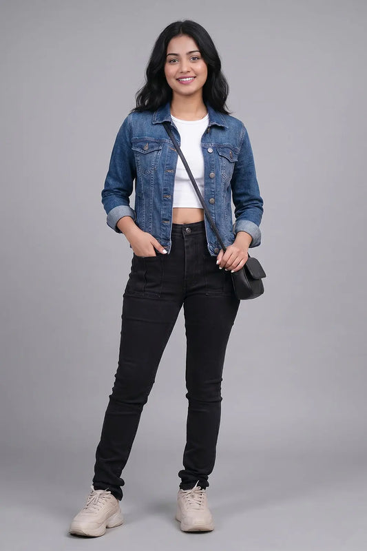 Black Skinny Fit Jeans with Pocket Embroidery
