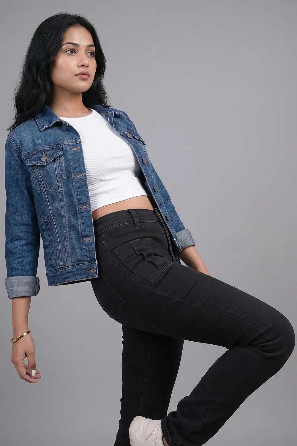 Black Skinny Fit Jeans with Pocket Embroidery