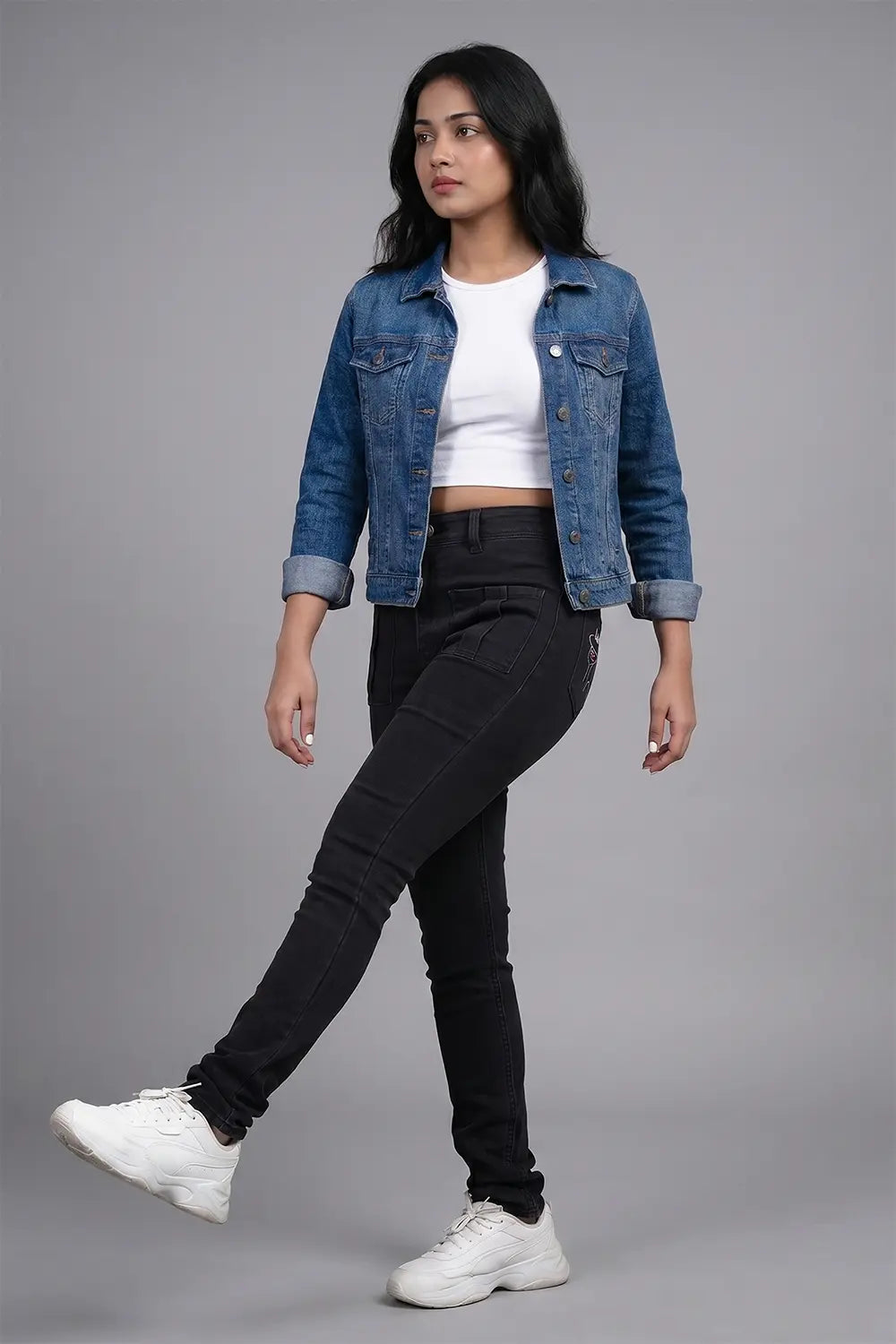 Black Skinny Fit Jeans with Pocket Embroidery