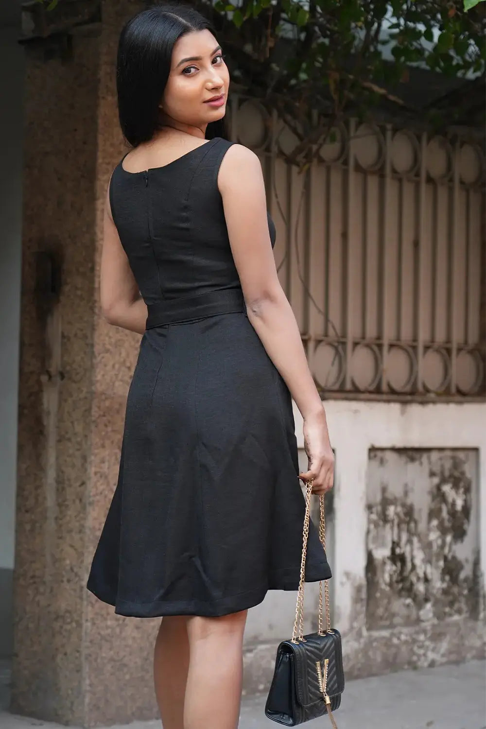 Black Short Dress with Belt, Black Dress, Short Dress, Rebeldrapes Dress, Sleeveless Dress
