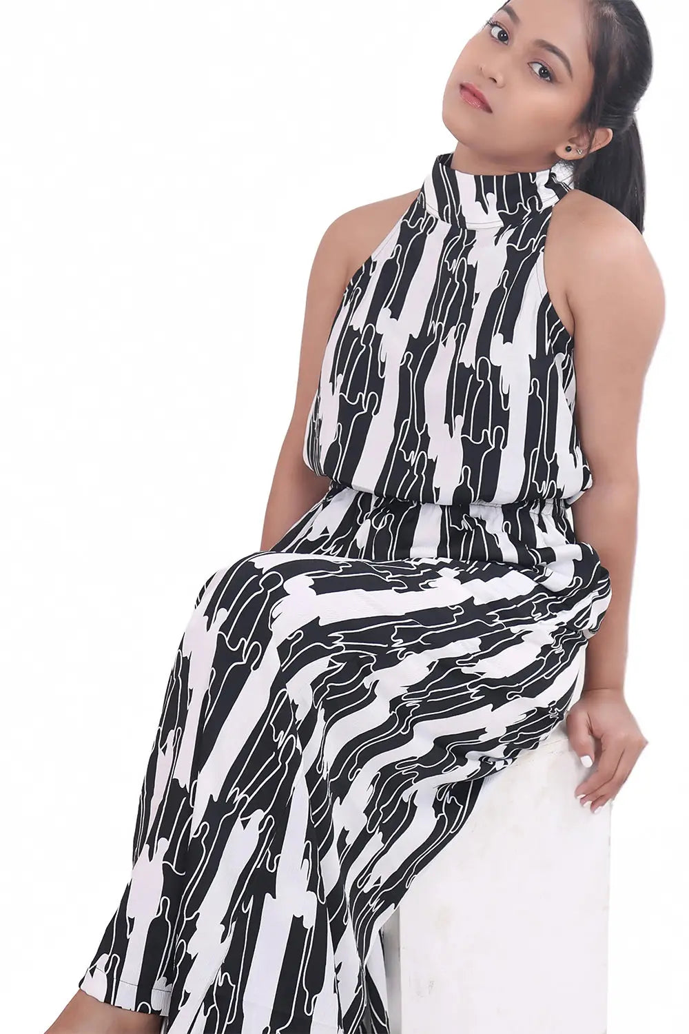 Black on White Geometric Design Jumpsuit, Black and White Jumpsuit, Geometric Design Jumpsuit, Sleeveless Jumpsuit, Rebeldrapes Jumpsuit