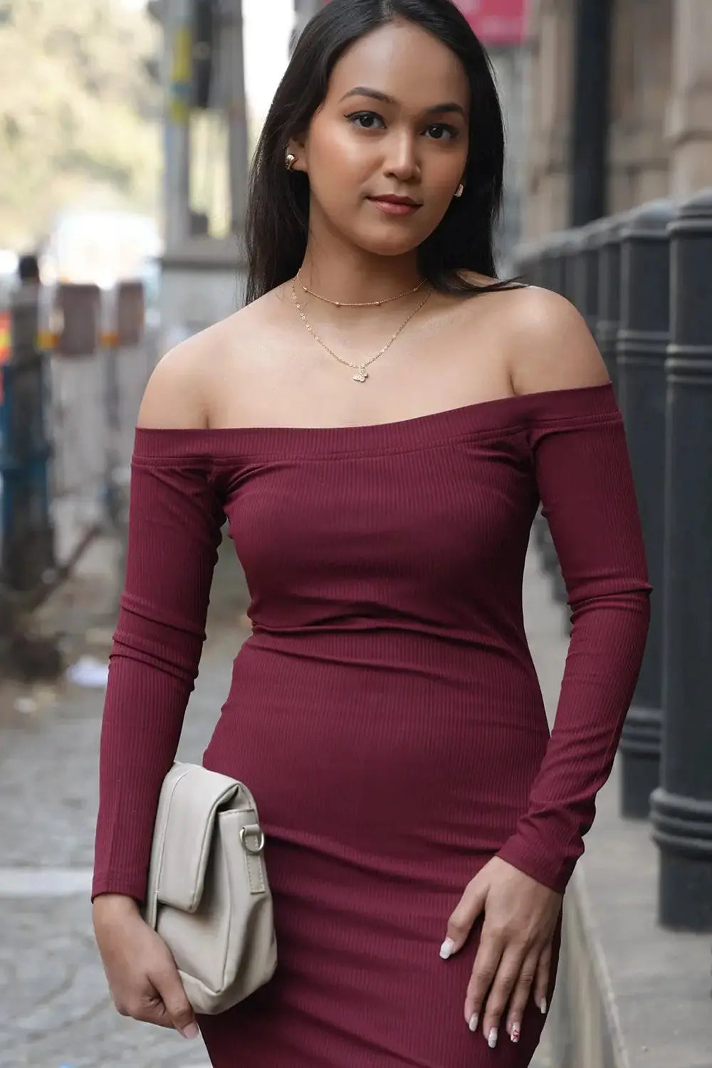 Bordeaux Grace Off-Shoulder Dress, Rebeldrapes Dress, Maroon Dress, Off Shoulder Dress, Bordeaux Grace, Party Dress