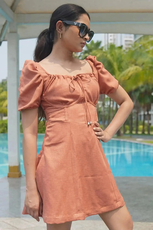 Burnt Orange Short Sleeve Dress with Back Ties, Orange Dress, Short Dress, Short Sleeve Dress, Mini Dress, Rebeldrapes Dress
