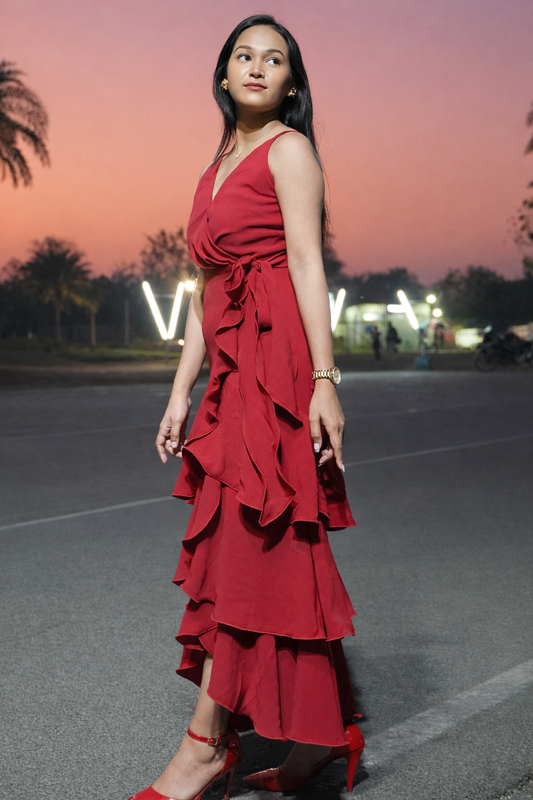 Crimson Dusk Wrap Dress