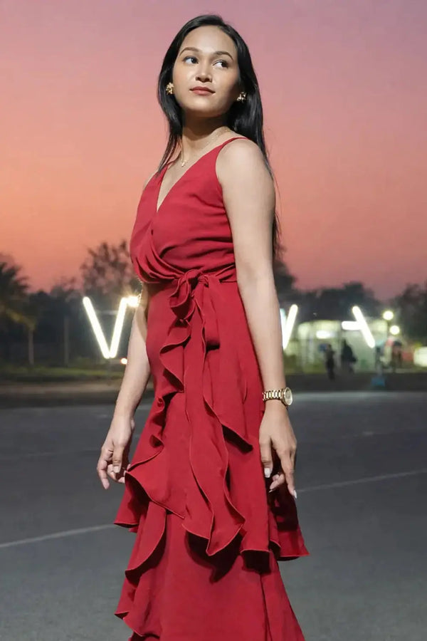 Crimson Dusk Wrap Dress, Wrap Dress, Crimson Dress, Red Dress, Party Dress, Rebeldrapes Dress