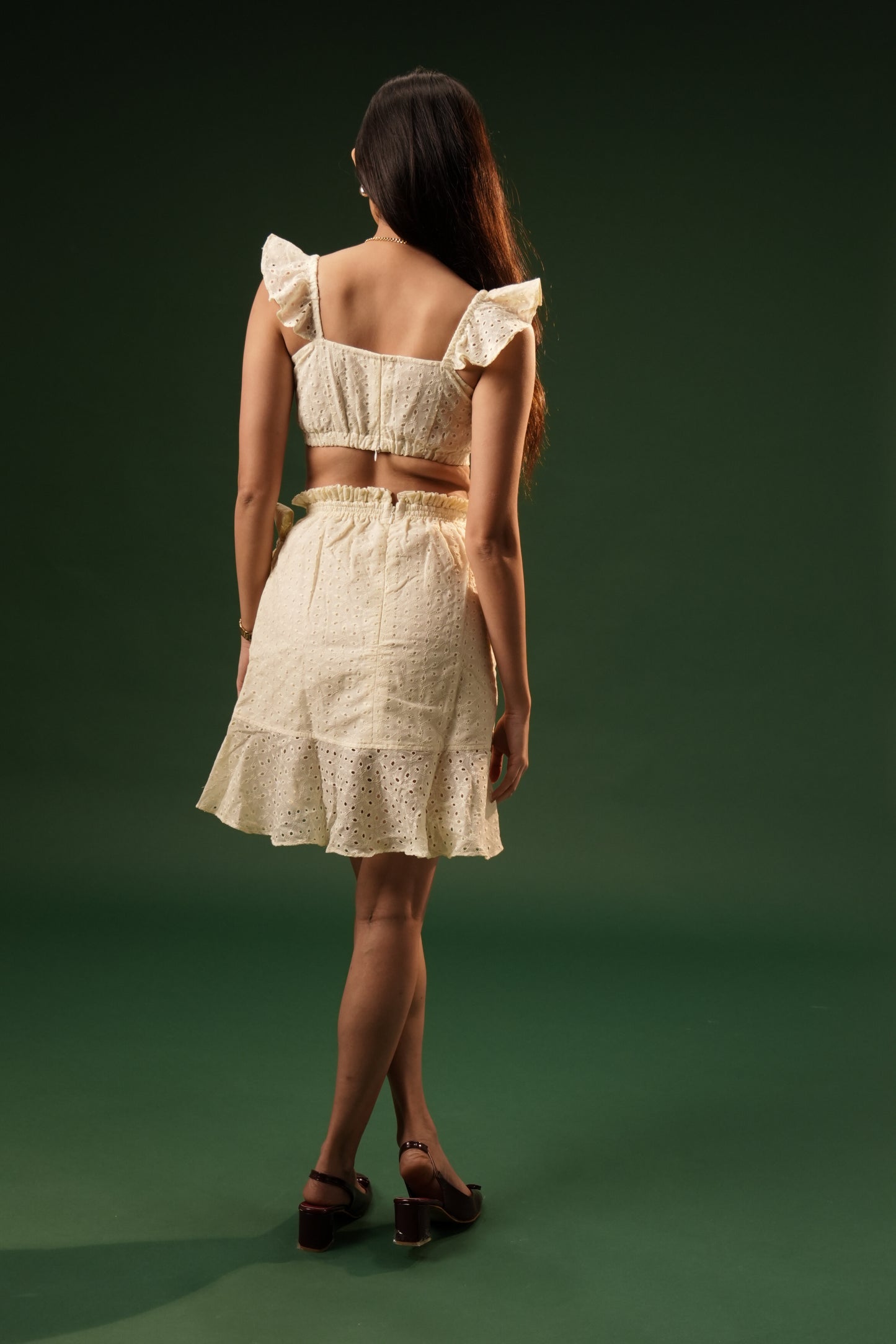 Ivory Eyelet Ruffle Co-Ord Set