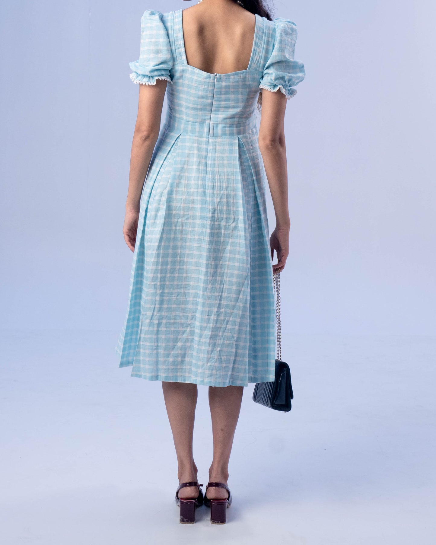 The Juliette Gingham Midi Dress in Blue